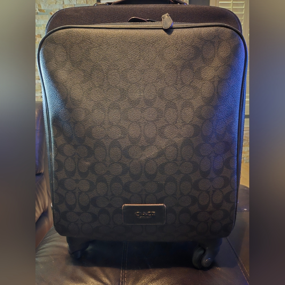 Coach Black Rolling Suitcase Signature Monogram